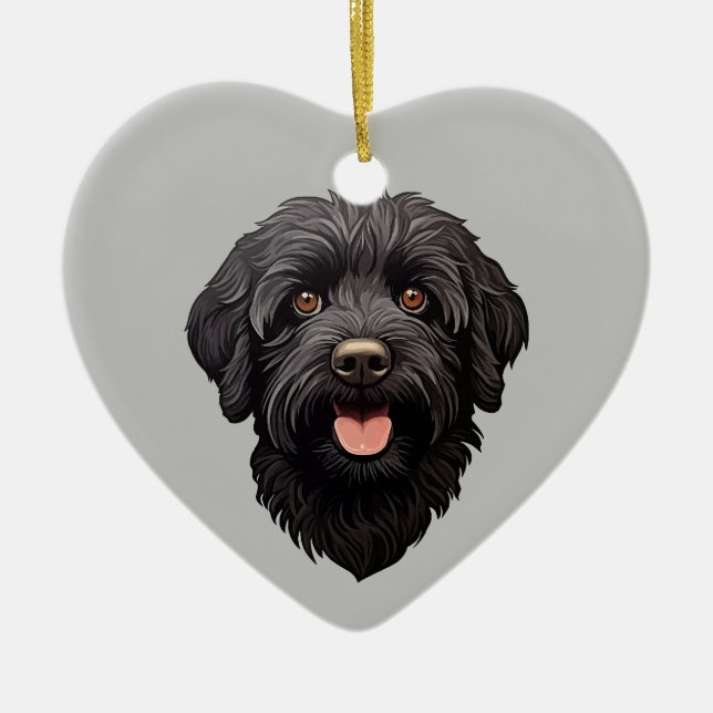 Ornamento De Cerâmica Labradoodle Black Dog (Frente)