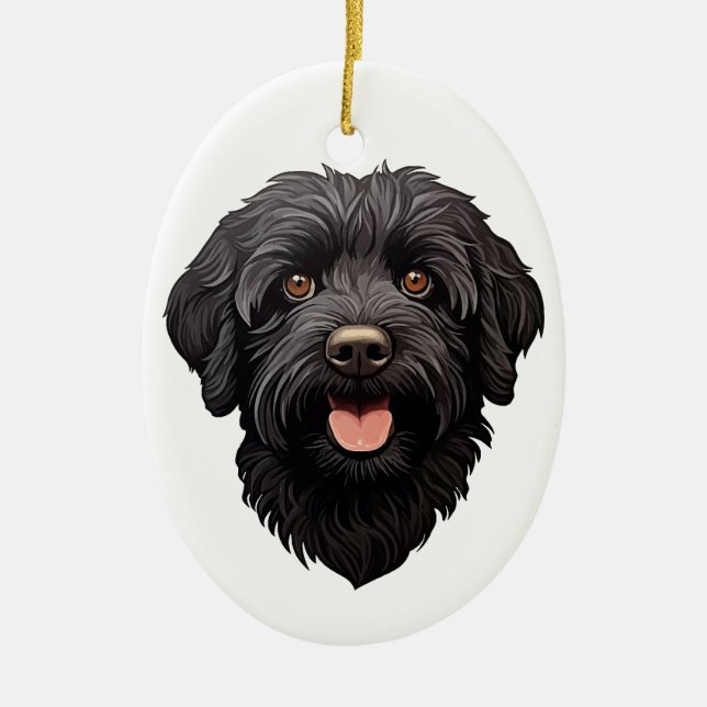 Ornamento De Cerâmica Labradoodle Black Dog (Frente)