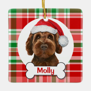 Ornamento De Cerâmica Labradoodle de Chocolate / Goldendoodle de Chocola