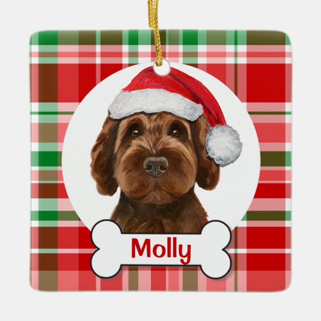 Ornamento De Cerâmica Labradoodle de Chocolate / Goldendoodle de Chocola (Frente)