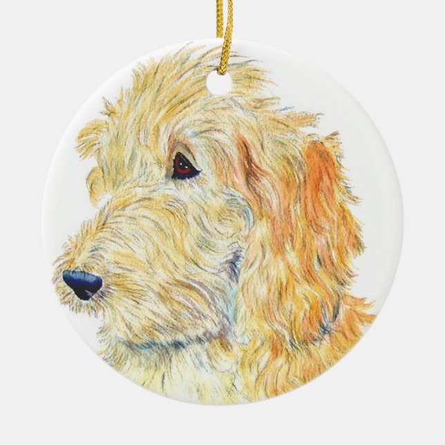 Ornamento De Cerâmica Labradoodle de creme (Frente)