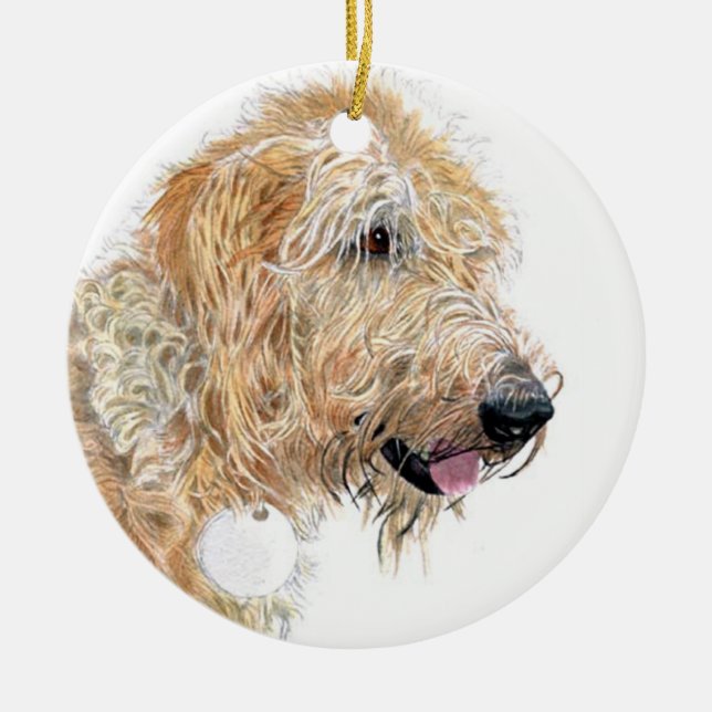 Ornamento De Cerâmica Labradoodle de creme (Frente)