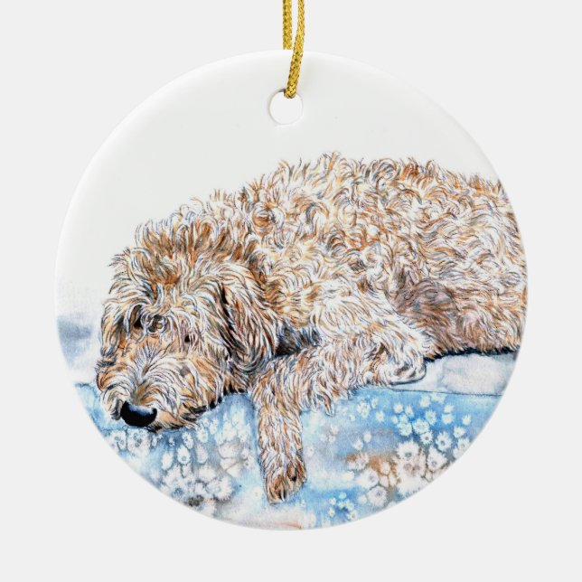 Ornamento De Cerâmica Labradoodle de creme (Frente)