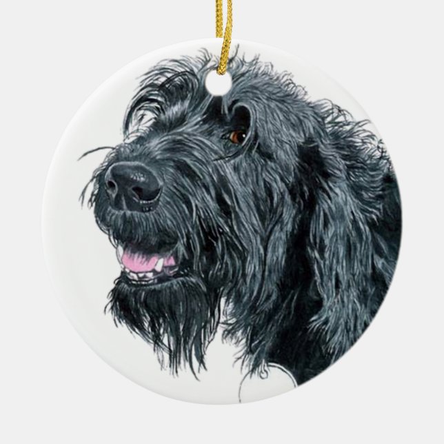 Ornamento De Cerâmica Labradoodle de sorriso (Frente)