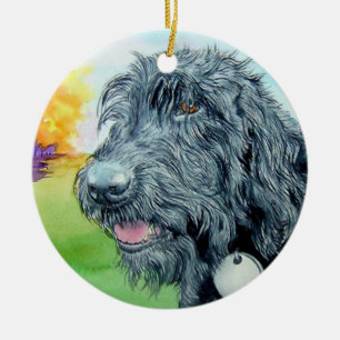 Ornamento De Cerâmica Labradoodle preto