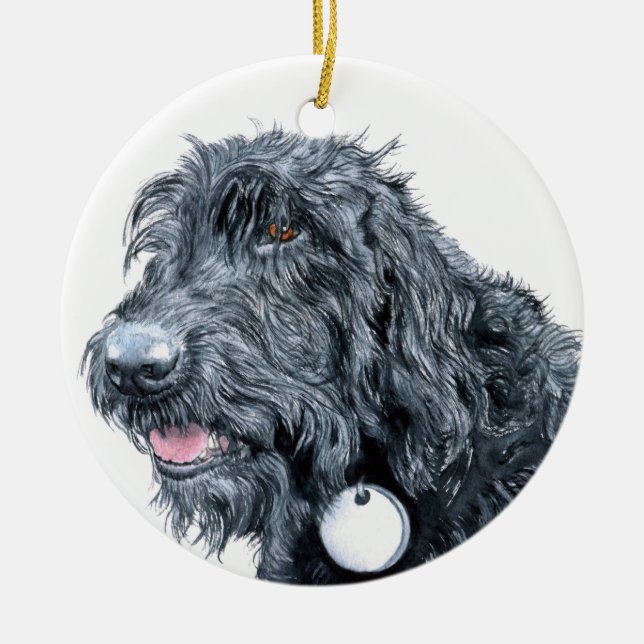 Ornamento De Cerâmica Labradoodle preto (Frente)