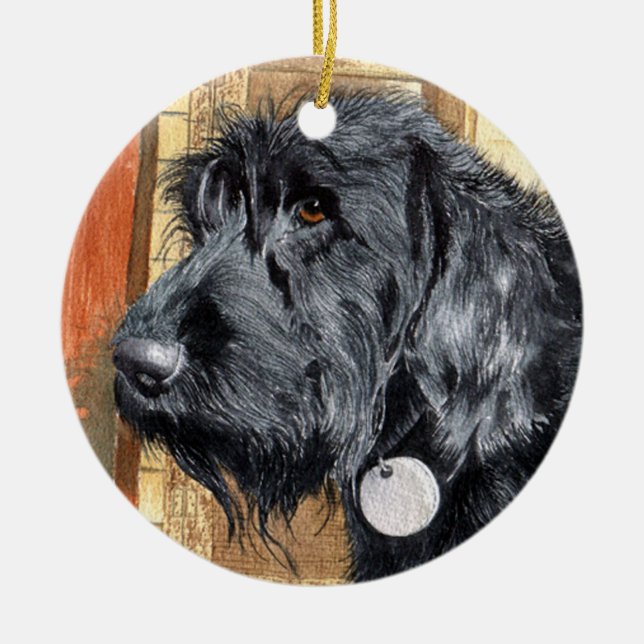 Ornamento De Cerâmica Labradoodle preto (Frente)