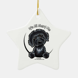 Ornamento De Cerâmica Labradoodle preto IAAM