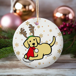 Ornamento De Cerâmica Labrador Amarelo e Cartoon de Natal de Papais noei