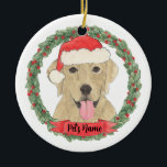 Ornamento De Cerâmica Labrador amarelo personalizado<br><div class="desc">Faça a lista legal este ano com um ornamento personalizado do seu doce cão labrador amarelo de laboratório! Para os presentes mais doces,  emparelhe-o com um impressão de arte correspondente ou outro item da minha coleção!</div>