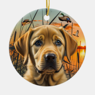 Ornamento De Cerâmica Labrador Amarelo Personalizado Puppy