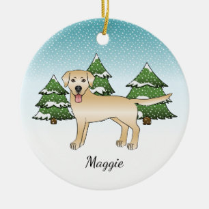 Ornamento De Cerâmica Labrador Amarelo Retriever - Floresta e nome do in
