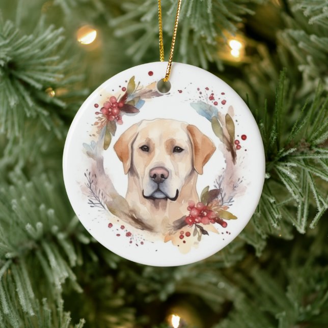 Ornamento De Cerâmica Labrador Christmas Wreath Festivo Pup (Árvore)