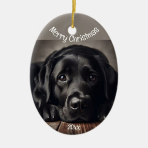 Ornamento De Cerâmica Labrador de Natal Datado Personalizado