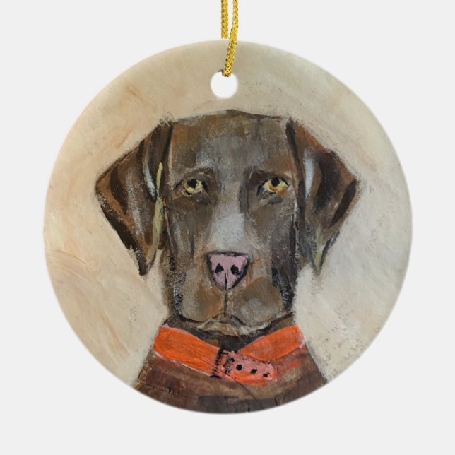 Ornamento De Cerâmica Labrador de Natal de Cão de Chocolate (Frente)