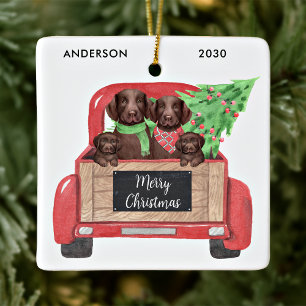 Ornamento De Cerâmica Labrador Dogs Puppy Vintage Red Truck Natal