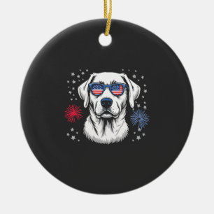 Ornamento De Cerâmica Labrador Patriótico com Óculos de Sol EUA