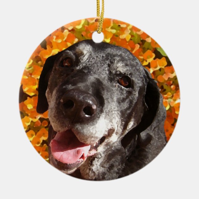Ornamento De Cerâmica Labrador preto velho (Frente)