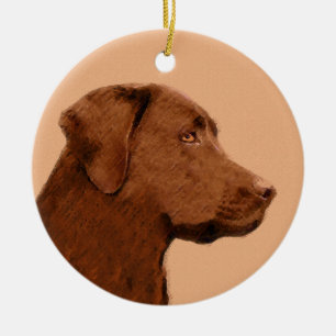 Ornamento De Cerâmica Labrador retriever (chocolate) que pinta - arte do