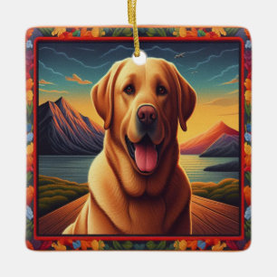 Ornamento De Cerâmica Labrador Retriever Dog Paisagem floral