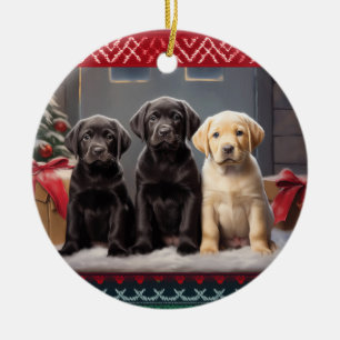 Ornamento De Cerâmica Labrador Retriever filhotes Natal