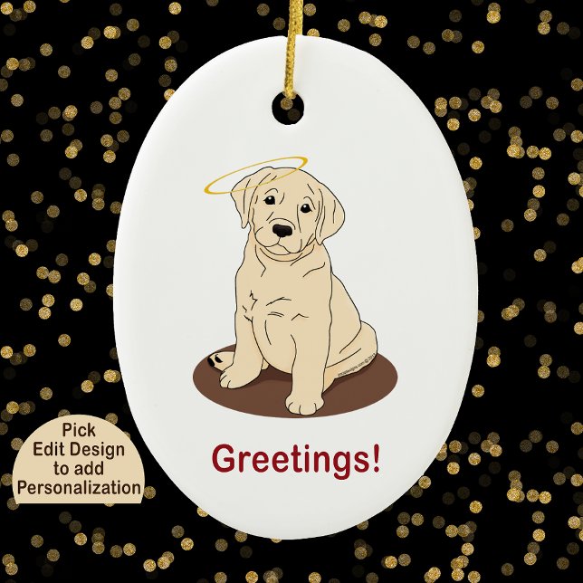 Ornamento De Cerâmica Labrador Retriever Puppy Angel Halo (Choose "Edit Design" to add custom text.)