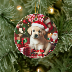 Ornamento De Cerâmica Labrador Retriever Puppy Meu Primeiro Natal
