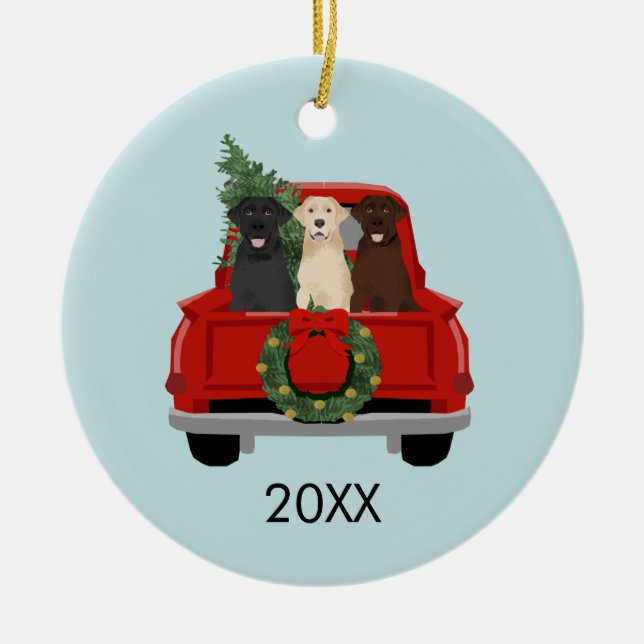 Ornamento De Cerâmica Labradores Caminhão de Natal 20XX (Frente)
