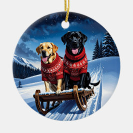 Ornamento De Cerâmica Labradores Sled Ride Christmas