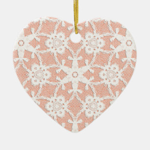 Ornamento De Cerâmica Lace antigo - branco e pêssego