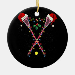 Ornamento De Cerâmica Lacrosse Santa Hat Natal Luzes Esporte
