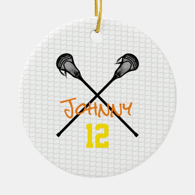 Ornamento De Cerâmica Lacrosse Stick Net Name Number (Frente)