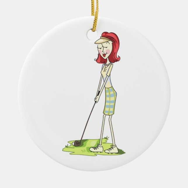 Ornamento De Cerâmica Lady Golfer (Frente)
