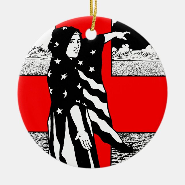 Ornamento De Cerâmica Lady Liberty WI US Patriotic Poster 1918 (Frente)