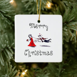 Ornamento De Cerâmica Lady Pulling Husband Engraçado