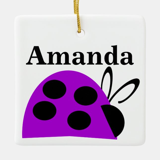 Ornamento De Cerâmica Ladybug Roxo Cugado Personalizado (Frente)