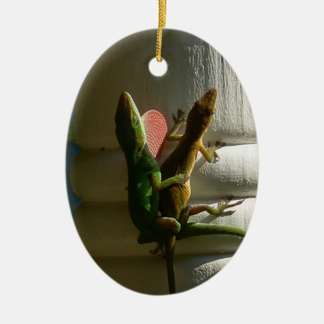 Ornamento De Cerâmica Lagartos no amor (Frente)