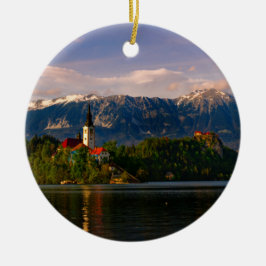 Ornamento De Cerâmica Lago Bled no pôr do sol