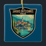 Ornamento De Cerâmica Lago de Como Italia Viagem Art Crachá<br><div class="desc">Design de arte vetorial do Lago Como. O lago Como,  no Norte da Lombardia,  na Itália,  é uma zona de alto escalão conhecida pela sua paisagem dramática,  colocada contra os pés dos Alpes.</div>