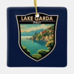 Ornamento De Cerâmica Lago di Garda Italia Viagem Art Vintage<br><div class="desc">Design de arte vetorial do Lago Garda. O lago Garda,  na Itália norte,  é conhecido pela sua água cristalina. No extremo sul,  a cidade de Sirmione é dominada pela Rocca Scaligera,  uma fortaleza com visões portuárias.</div>