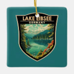Ornamento De Cerâmica Lago Eibsee Alemanha Viagem Art Vintage<br><div class="desc">Design de arte vetorial do lago Eibsee. Está na base norte da Zugspitze,  a montanha mais alta da Alemanha.</div>
