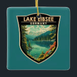 Ornamento De Cerâmica Lago Eibsee Alemanha Viagem Art Vintage<br><div class="desc">Design de arte vetorial do lago Eibsee. Está na base norte da Zugspitze,  a montanha mais alta da Alemanha.</div>