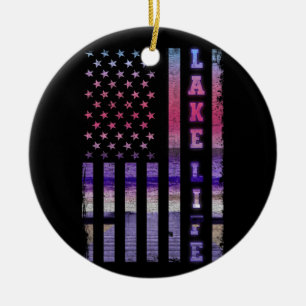 Ornamento De Cerâmica Lago Life American Flag Dock Sunset Wakeboarder
