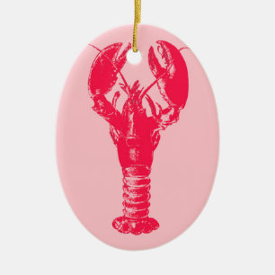 Ornamento De Cerâmica Lagosta fúcsia na luz - rosa