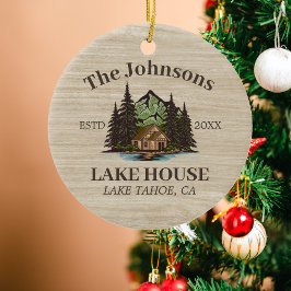 Ornamento De Cerâmica Lake House Wood Themed Family Name Personalizado