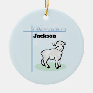 Ornamento De Cerâmica Lamb Blue Boy, personalizável