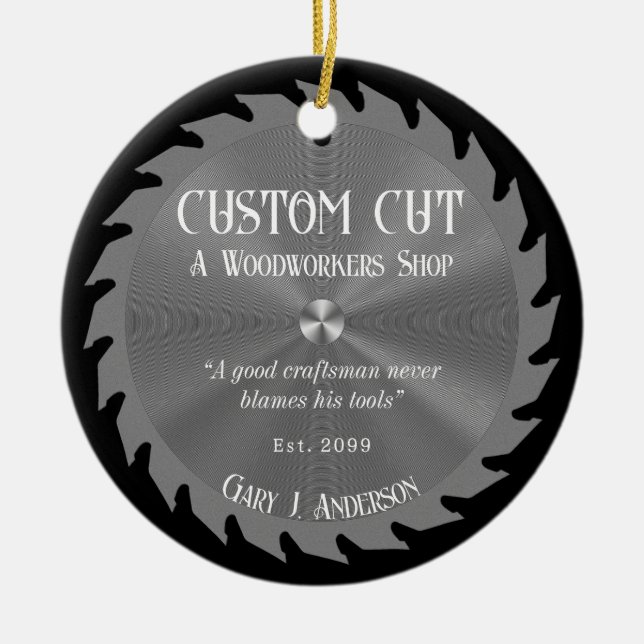 Ornamento De Cerâmica Lâmina de serra do carpinteiro de madeira (Frente)