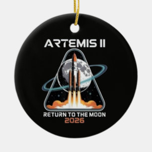 Ornamento De Cerâmica Lançamento do Artemis II para a Lua 2026