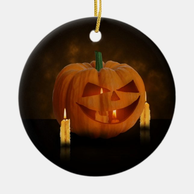 Ornamento De Cerâmica Lanterna de Abóbora Halloween com Velas (Frente)