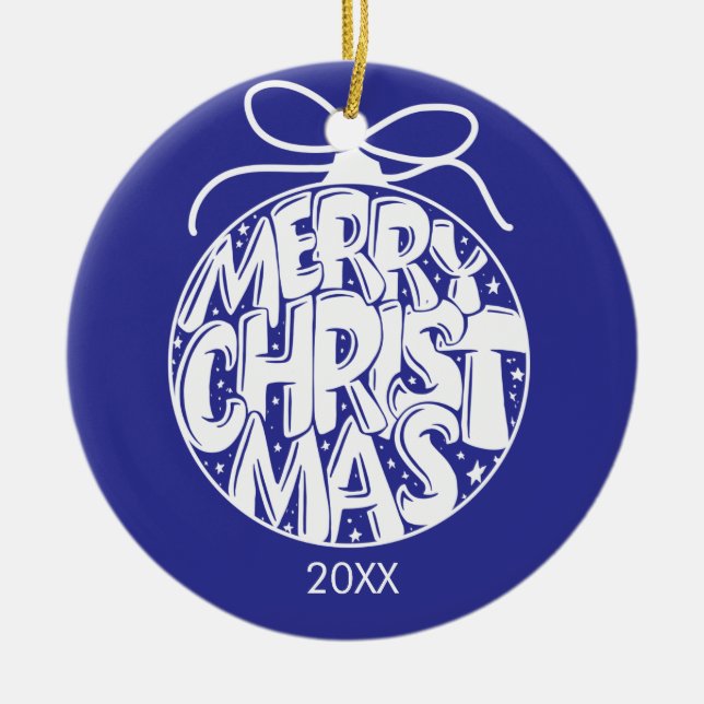 Ornamento De Cerâmica Lapis Feliz Feriado de Natal (Frente)